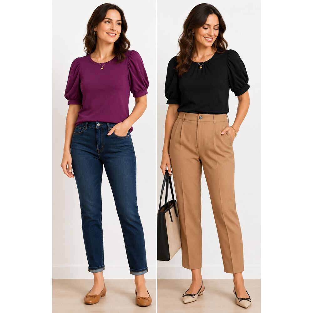 ModCloth Beyond Basic T-shirt Bundle of 2 Women’s XS Puff Sleeves Black & Purple